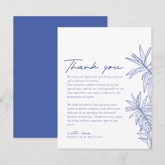 Carte De Remerciements Quelque chose de bleu simple main tiré Botanique (Devant / Derrière)