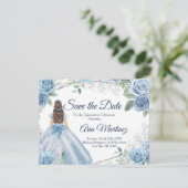 Carte De Remerciements Quinceañera 15 Anos Dusty Blue Enregistrer la date (Debout devant)