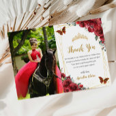 Carte De Remerciements Quinceañera Anniversaire Fleurs Rouges Papillons P