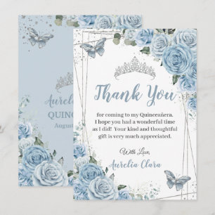Carte De Remerciements Quinceañera Baby Blue Floral Butterflies Sweet 16