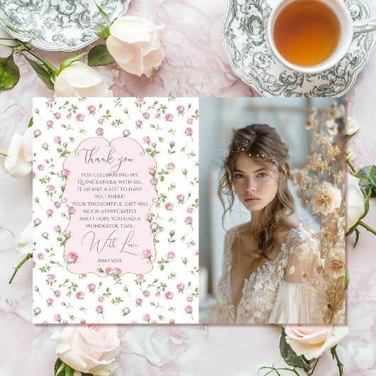 Carte De Remerciements Quinceanera Blush Rose Anniversaire