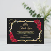 Carte De Remerciements Quinceanera d'or rouge noir (Debout devant)