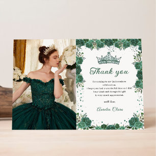 Carte De Remerciements Quinceañera Emerald Green Floral Anniversaire
