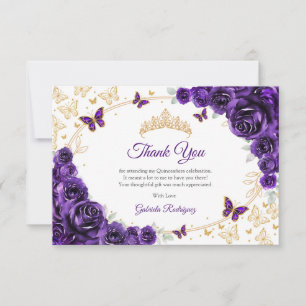 Carte De Remerciements Quinceanera Fleur Or Violet