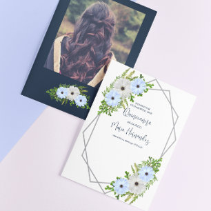 Carte De Remerciements Quinceañera Florale Bleu Clair et Blanc Rustique 