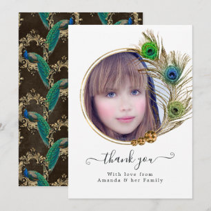 Carte De Remerciements Quinceañera Florale Paon Vintage