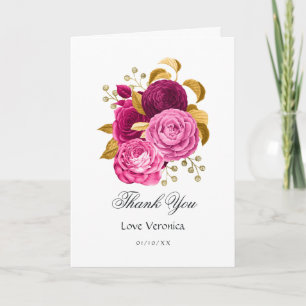 Carte De Remerciements Quinceañera Florale Rose et Or Chaud