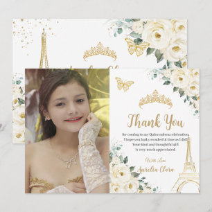 Carte De Remerciements Quinceañera Ivory Floral Paris 16e anniversaire Ph