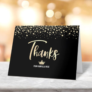 Carte De Remerciements Quinceañera Or Glitter Doré Feuille Écriture Éléga