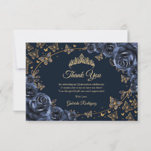Carte De Remerciements Quinceanera Or Navy Gold