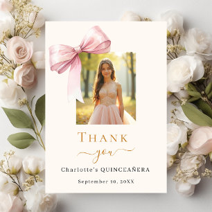 Carte De Remerciements Quinceanera photo arc rose crème