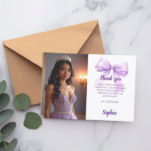Carte De Remerciements Quinceanera photo bow violet script