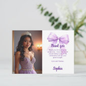 Carte De Remerciements Quinceanera photo bow violet script (Debout devant)