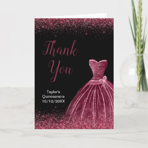 Carte De Remerciements Quinceanera Plum Purple Robe Faux Parties scintill