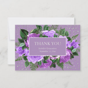 Carte De Remerciements Quinceañera Purple Floral Argent Parties scintilla