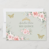 Carte De Remerciements Quinceañera Rose Pâle Floral Vert Sauge Papillon (Dos)