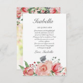 Carte De Remerciements Quinceañera rose & vert élégant (Devant / Derrière)