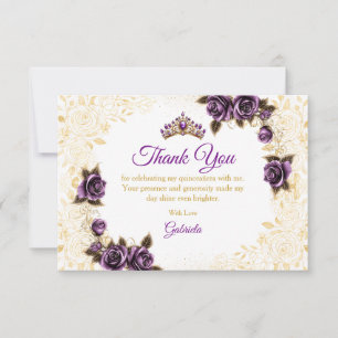 Carte De Remerciements Quinceañera Roses Couronne Dorée Violette