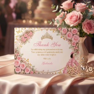 Carte De Remerciements Quinceañera Roses Roses Papillon Doré Aquarelle