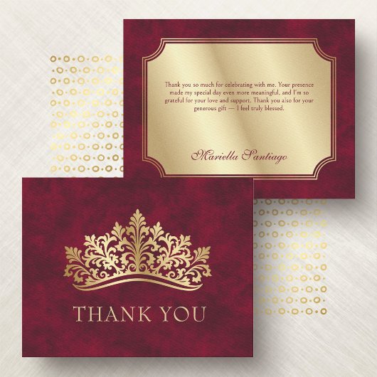 Carte De Remerciements Quinceanera rouge Tiara Crown