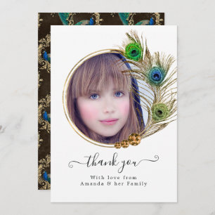 Carte De Remerciements Quinceañera vintage de la flore de paon