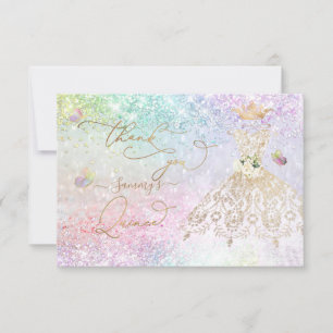 Carte De Remerciements Quinceanera White Gold Parties scintillant Gown Pa