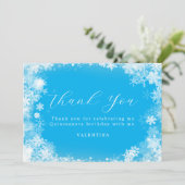 Carte De Remerciements Quinceanera Winter Wonderland Snowflake Blue (Debout devant)
