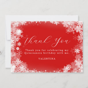 Carte De Remerciements Quinceanera Winter Wonderland Snowflake Red