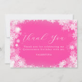Carte De Remerciements Quinceanera Winter Wonderland Snowflake rose (Devant)