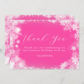 Carte De Remerciements Quinceanera Winter Wonderland Snowflake rose (Devant / Derrière)