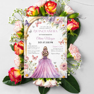 Carte De Remerciements Quintencera Glam Purple Robe Anniversaire