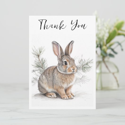 Carte De Remerciements Rabbit with Pine Wildlife Thank You Card (Debout devant)
