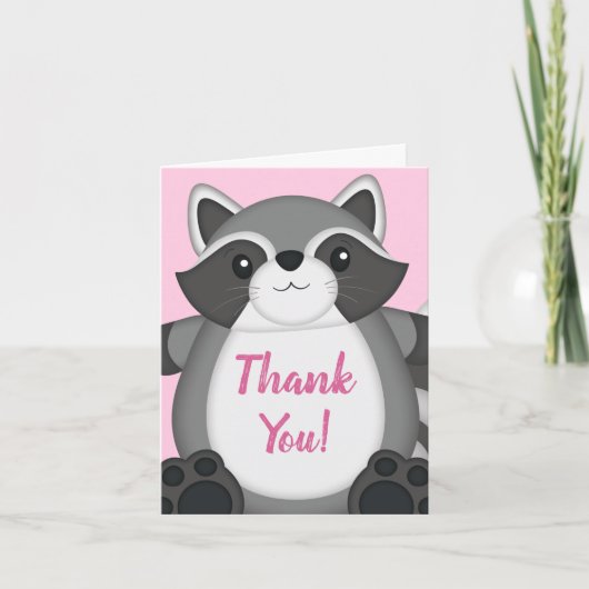 Carte De Remerciements Raccoon Baby shower rose (Devant)