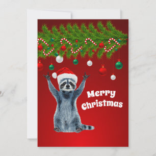 Carte De Remerciements Raccoon drôle avec chapeau de Père Noël   Cadeaux 