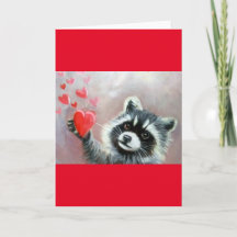 Raccoon Hearts Valentine Blank Greeting Card