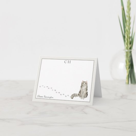 Carte De Remerciements Ragamuffin Chat Gris Bordure Monogramme Nom Plié (Devant)