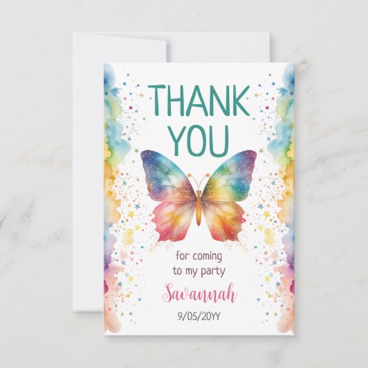 Carte De Remerciements Rainbow Butterfly 1st Birthday (Devant)