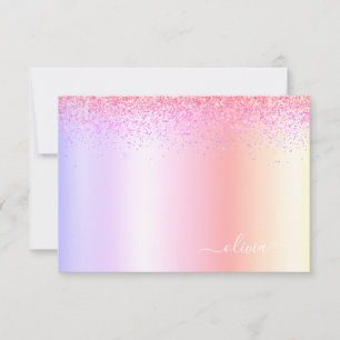 Carte De Remerciements Rainbow Pastel Girly Parties scintillant Metal Nom