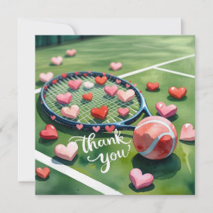 Carte De Remerciements Raquette de tennis et balle avec amour coeur rouge