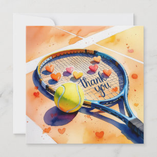 Carte De Remerciements Raquette de tennis et balle avec amour coeur rouge