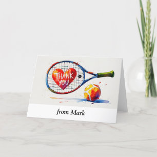 Carte De Remerciements Raquette de tennis et balle avec amour coeur rouge