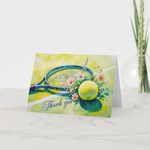 Carte De Remerciements Raquette de tennis et balle avec cœur rouge amour