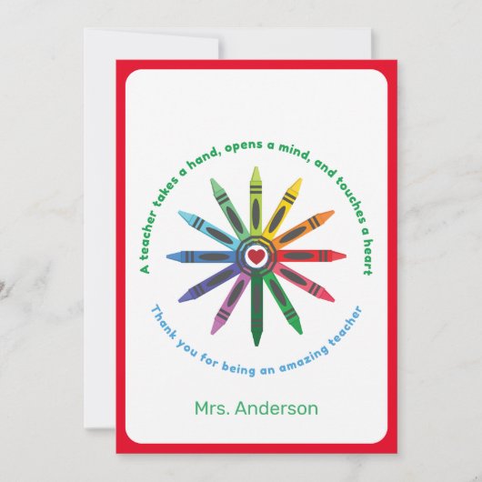 Carte De Remerciements Ray of Crayons / Appréciation de l'enseignant Merc (Devant)