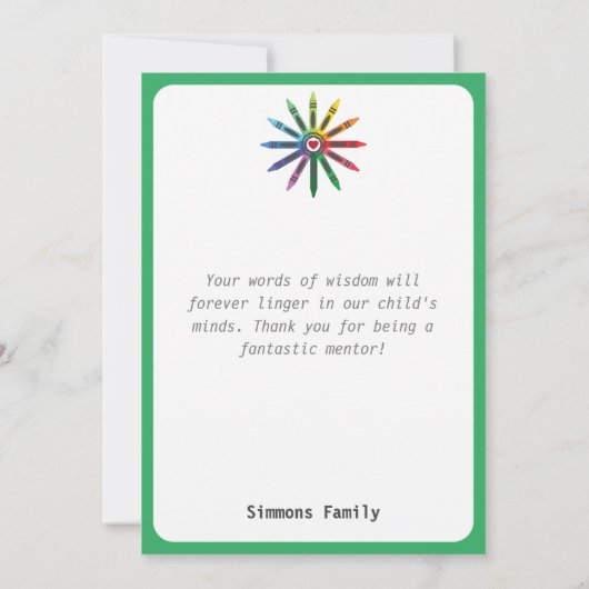 Carte De Remerciements Ray of Crayons / Teacher Appreciation Thank You Ca (Dos)