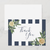 Carte De Remerciements Rayure Bleue de Marine Aquarelle Citron Citrus (Devant / Derrière)