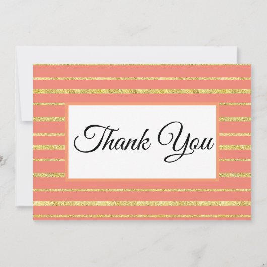 Carte De Remerciements Rayure corail et or (Devant)