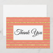 Carte De Remerciements Rayure corail et or (Devant / Derrière)