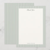 Carte De Remerciements Rayure verte sauge Crème personnalisée pour la dou (Devant / Derrière)