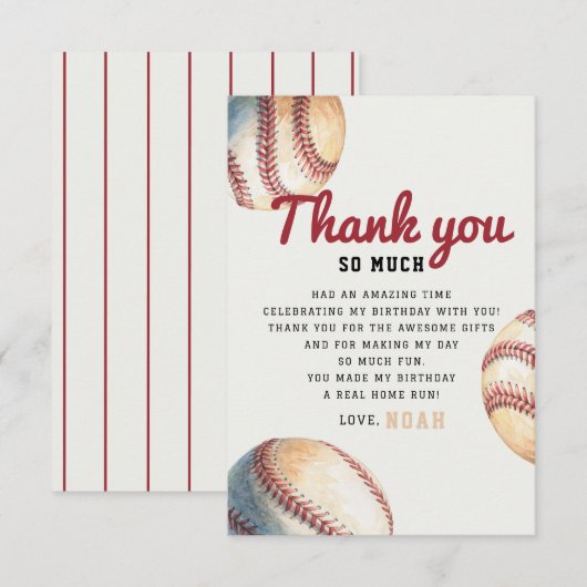 Carte De Remerciements Rayures de baseball classiques (Devant / Derrière)
