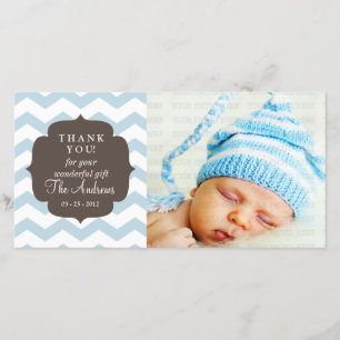 Carte De Remerciements Rayures de zigzag de Chevron de bleus layette de